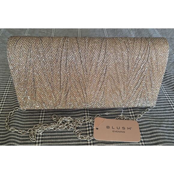 Blush Evening clutch- gold w/ chain strap- 8"w x 4"h x 21" drop- new with tag - Picture 1 of 9